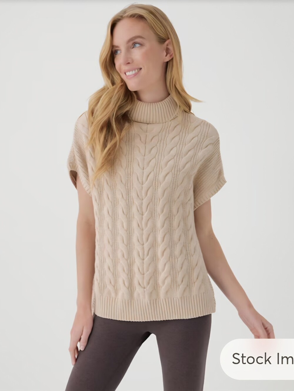Pact Tan Cable-Knit Turtleneck Short-Sleeve Sweater Size XS/S